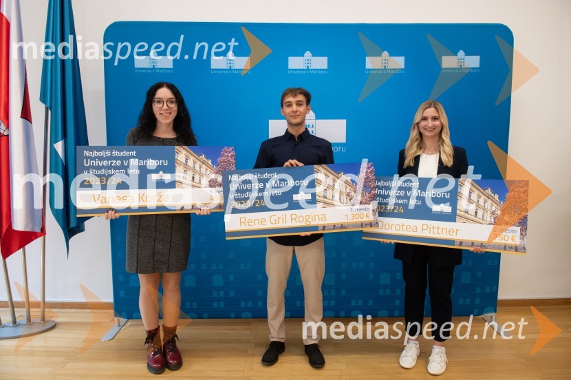  Vanesa Korže;  Rene Gril Rogina, Najboljši študent Univerze v Mariboru 2023/2024;  Dorotea PittnerNajboljši študent Univerze v Mariboru je Rene Gril Rogina