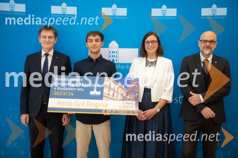 prof. dr. Zdravko Kačič, rektor Univerze v Mariboru;  Rene Gril Rogina, Najboljši študent Univerze v Mariboru 2023/2024;  Nomi  Hrast , prorektorica za študentska vprašanja Univerze v Mariboru; Prof. dr. Dean Korošak,  prorektor za znanstvenoraziskovalno dejavnost Univerze v MariboruNajboljši študent Univerze v Mariboru je Rene Gril Rogina