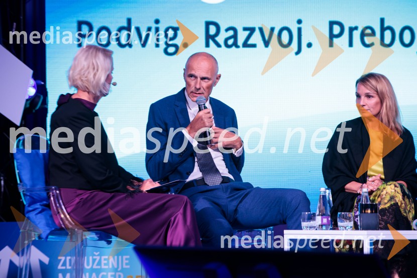  Petra Juvančič, izvršna direktorica, Združenje Manager; mag. Iztok Seljak, predsednik, Združenje Manager;  Melanie Seier Larsen, The Boston Consulting Group - Principal in predsednica sekcije managerkManagerski kongres 2024, prvi dan