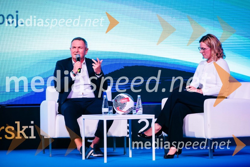  Matjaž Kek, selektor slovenske nogometne reprezentance;  Tanja Subotić Levanič, direktorica korporativnih odnosov, Pivovarna Laško UnionManagerski kongres 2024, prvi dan