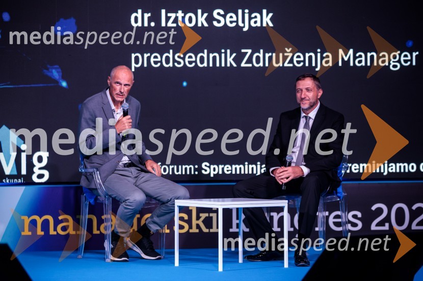 mag. Iztok Seljak, predsednik, Združenje Manager;  Klemen Boštjančič, minister za financeManagerski kongres 2024, drugi dan