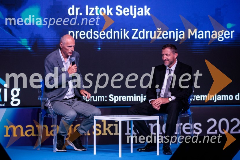 mag. Iztok Seljak, predsednik, Združenje Manager;  Klemen Boštjančič, minister za financeManagerski kongres 2024, drugi dan