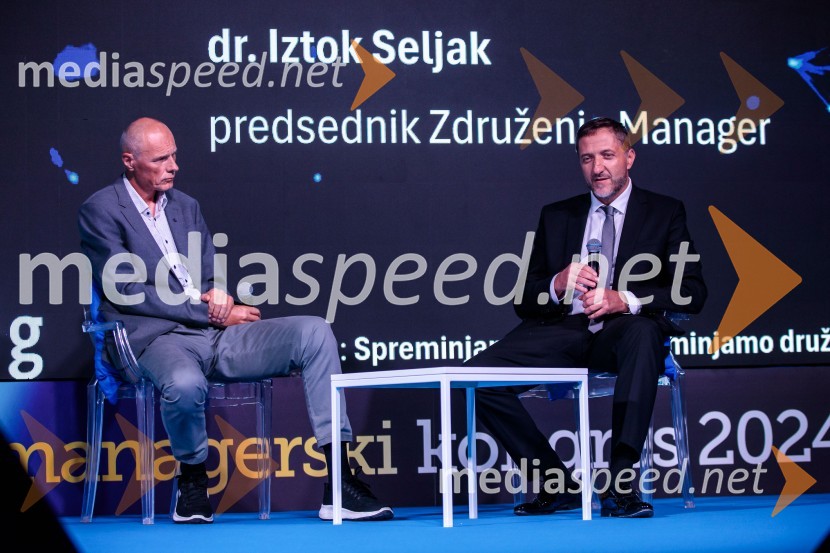 mag. Iztok Seljak, predsednik, Združenje Manager;  Klemen Boštjančič, minister za financeManagerski kongres 2024, drugi dan