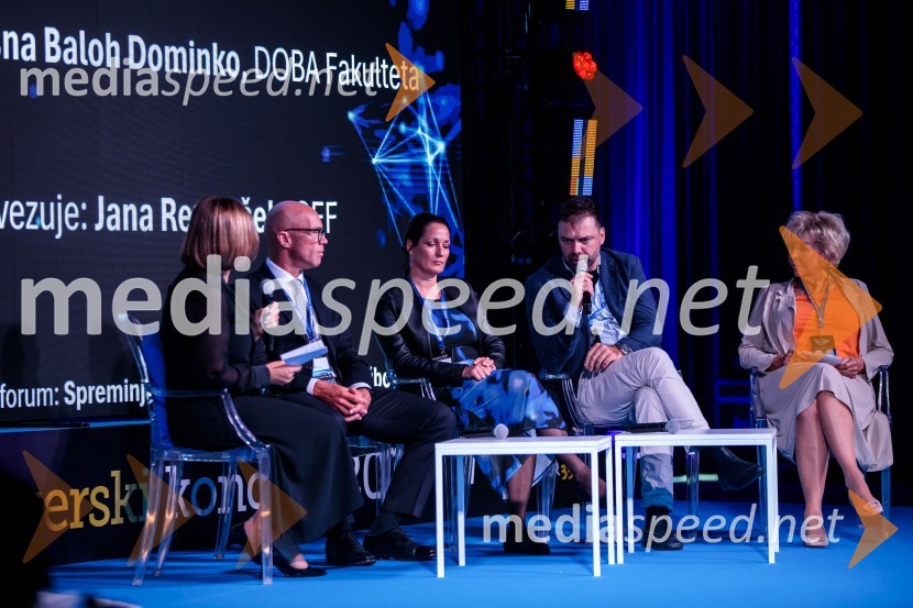  Jana Repanšek, CEF;  Luka Podlogar, NLB Skladi;  Tina Fröhlich;  Borut Čeh, soustanovitelj in izvršni direktor, Labena d.o.o.;  Jasna  Dominko Baloh, direktorica izobraževalnega podjetja DobaManagerski kongres 2024, drugi dan