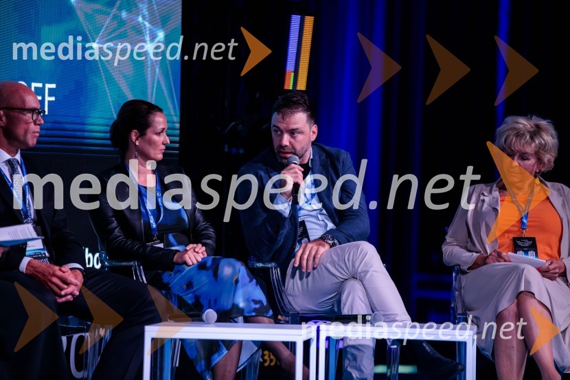  Luka Podlogar, NLB Skladi;  Tina Fröhlich;  Borut Čeh, soustanovitelj in izvršni direktor, Labena d.o.o.;  Jasna  Dominko Baloh, direktorica izobraževalnega podjetja DobaManagerski kongres 2024, drugi dan