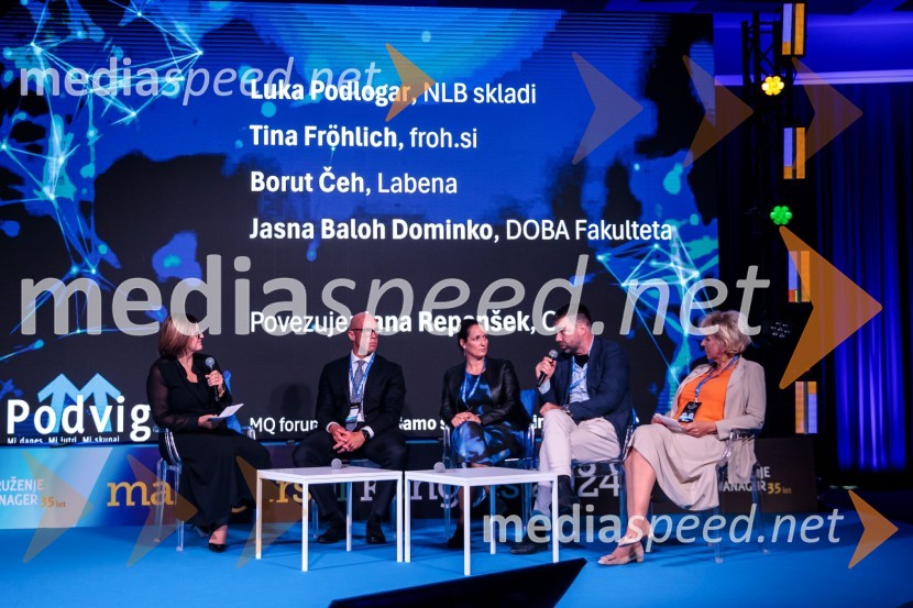  Jana Repanšek, CEF;  Luka Podlogar, NLB Skladi;  Tina Fröhlich;  Borut Čeh, soustanovitelj in izvršni direktor, Labena d.o.o.;  Jasna  Dominko Baloh, direktorica izobraževalnega podjetja DobaManagerski kongres 2024, drugi dan