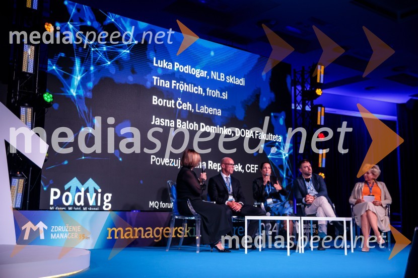  Jana Repanšek, CEF;  Luka Podlogar, NLB Skladi;  Tina Fröhlich;  Borut Čeh, soustanovitelj in izvršni direktor, Labena d.o.o.;  Jasna  Dominko Baloh, direktorica izobraževalnega podjetja DobaManagerski kongres 2024, drugi dan