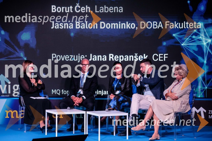  Jana Repanšek, CEF;  Luka Podlogar, NLB Skladi;  Tina Fröhlich;  Borut Čeh, soustanovitelj in izvršni direktor, Labena d.o.o.;  Jasna  Dominko Baloh, direktorica izobraževalnega podjetja DobaManagerski kongres 2024, drugi dan