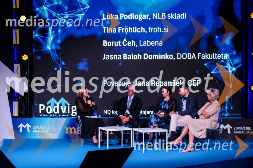  Jana Repanšek, CEF;  Luka Podlogar, NLB Skladi;  Tina Fröhlich;  Borut Čeh, soustanovitelj in izvršni direktor, Labena d.o.o.;  Jasna  Dominko Baloh, direktorica izobraževalnega podjetja DobaManagerski kongres 2024, drugi dan
