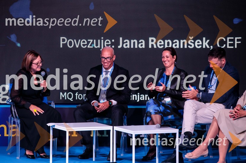  Jana Repanšek, CEF;  Luka Podlogar, NLB Skladi;  Tina Fröhlich;  Borut Čeh, soustanovitelj in izvršni direktor, Labena d.o.o.Managerski kongres 2024, drugi dan