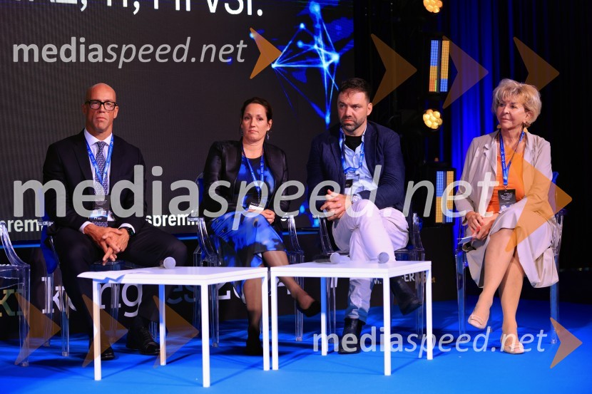  Luka Podlogar, NLB Skladi;  Tina Fröhlich;  Borut Čeh, soustanovitelj in izvršni direktor, Labena d.o.o.;  Jasna  Dominko Baloh, direktorica izobraževalnega podjetja DobaManagerski kongres 2024, drugi dan