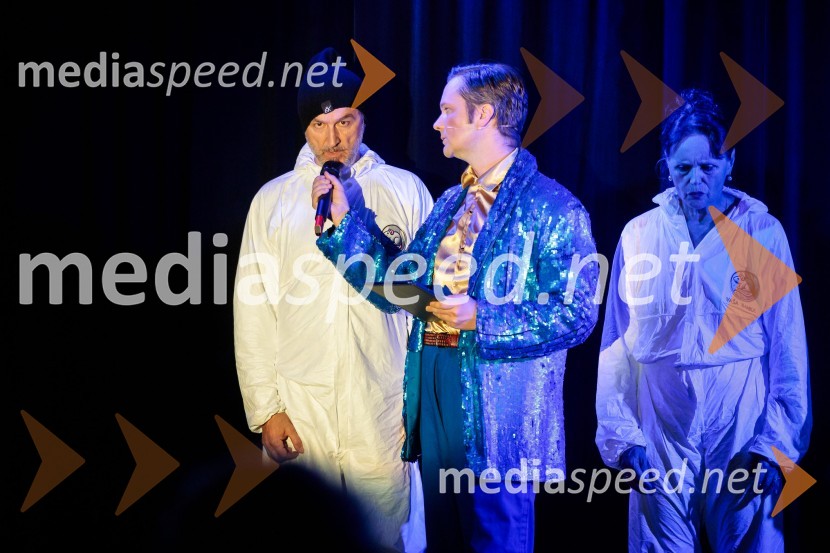  Ivan Peternelj, igralec;  Stane Tomazin, igralec;  Draga Potočnjak, igralka in pisateljicaKje mi živimo, premiera avtorske predstave, SMG Ljubljana