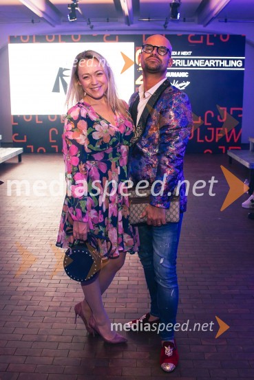  Barbara Imperl;  Žiga Puconja, tekmovalec v šovu Big Brother Slovenija 2015 Ljubljana Fashion Week 2024, modne revije, drugi dan