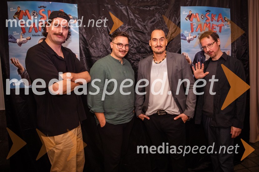  Dino Kapetanovič, stand up komik;  Alen Mastnak, stand up komik;  Vid  Valič, stand-up komik, voditelj;  Alen Borišek, stand up komikVid Valič z novo avtorsko komedijo Moška pamet