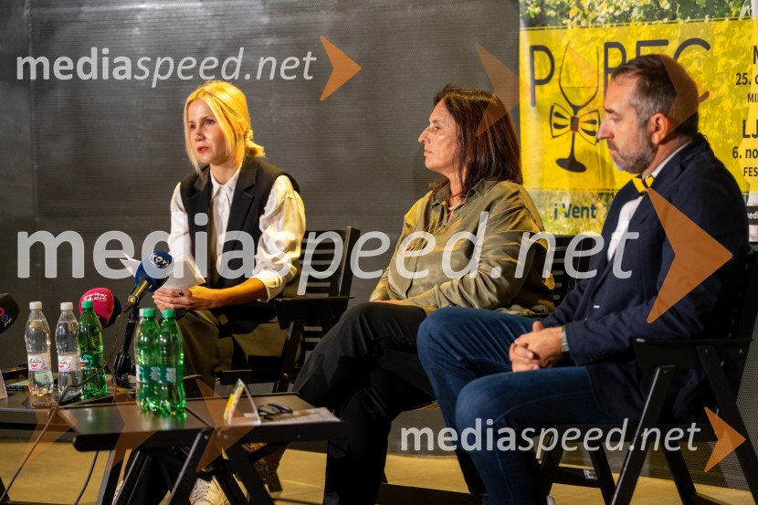  Natalija Cvetko, Mediaspeed d.o.o.;  Leonida Gregorič, vodja laboratorija, Kmetijsko gozdarski zavod Maribor;  Borut  Cvetko, kreativni direktor, Mediaspeed d.o.o.PUBEC 2024, novinarska konferenca
