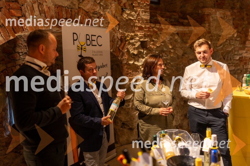  Igor Domadenik, Puklavec family wines;  Samo Krajnc, Vino Krajnc;  Leonida Gregorič, vodja laboratorija, Kmetijsko gozdarski zavod Maribor;  Adam  Valdhuber, Vino ValdhuberPUBEC 2024, novinarska konferenca