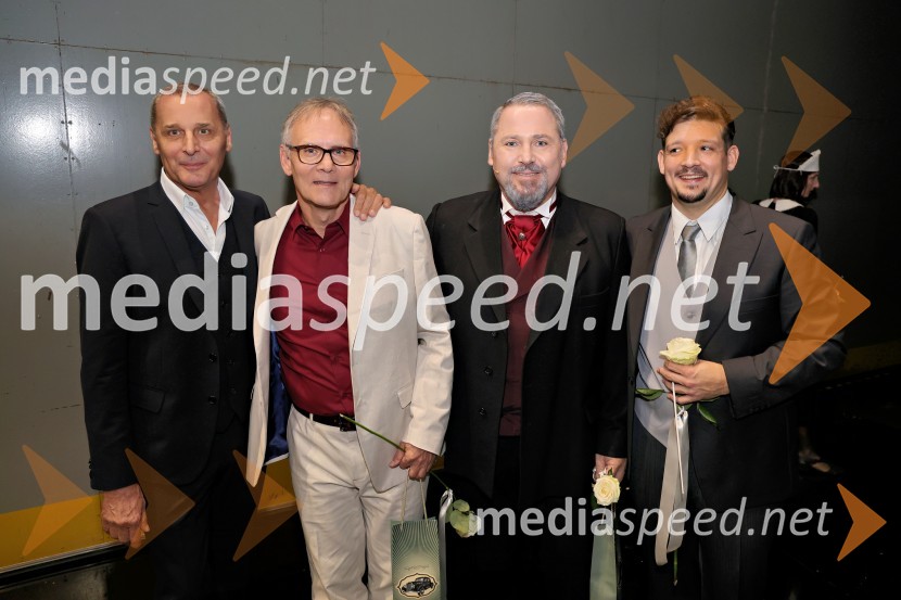  Danilo Rošker, direktor SNG Maribor;  Robert Mraček, skladatelj in libretist predstave;  Jaki Jurgec, operni solist;  Iztok Kocen, dirigentMož, ki je ukrotil strelo: Genialni izumi Nikole Tesle, premiera v Operi in Baletu SNG Maribor