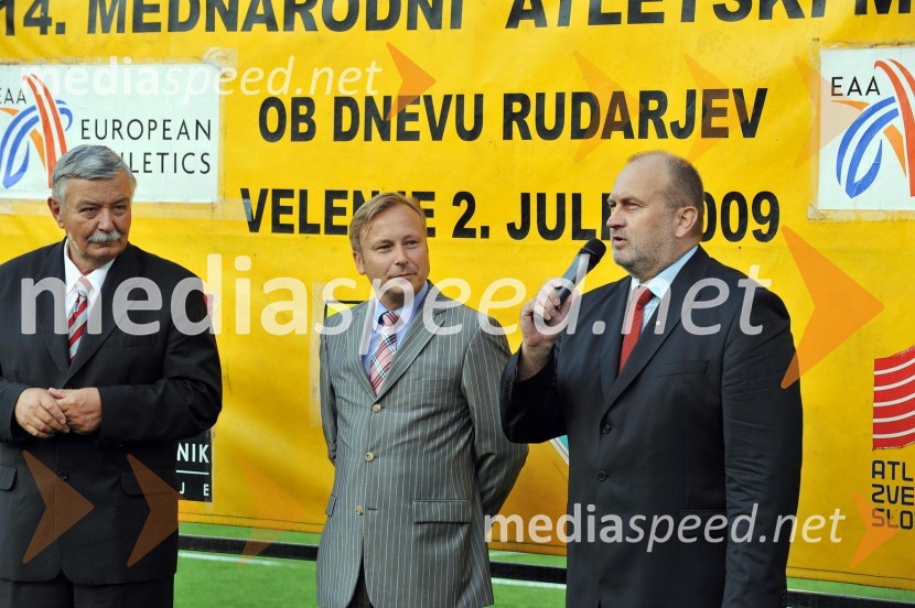 Srečko Meh, župan občine Velenje, ... in ...14. mednarodni atletski miting Velenje