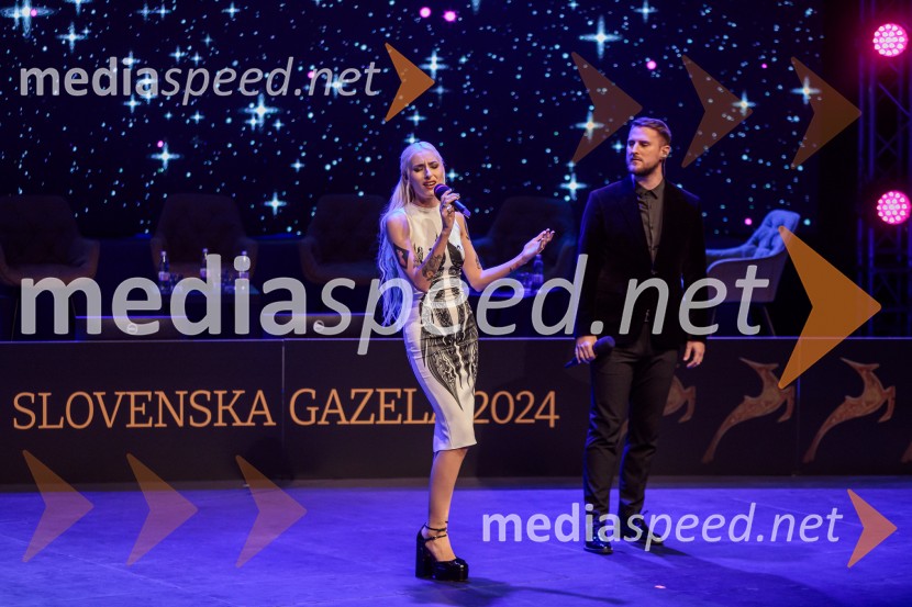 Sara Briški Cirman - Raiven, pevka, harfistka;  Gregor Ravnik, pevecZlata gazela Slovenije 2024 je podjetje Hyla