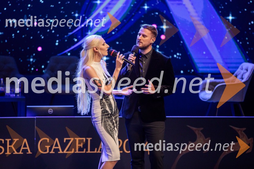  Sara Briški Cirman - Raiven, pevka, harfistka;  Gregor Ravnik, pevecZlata gazela Slovenije 2024 je podjetje Hyla