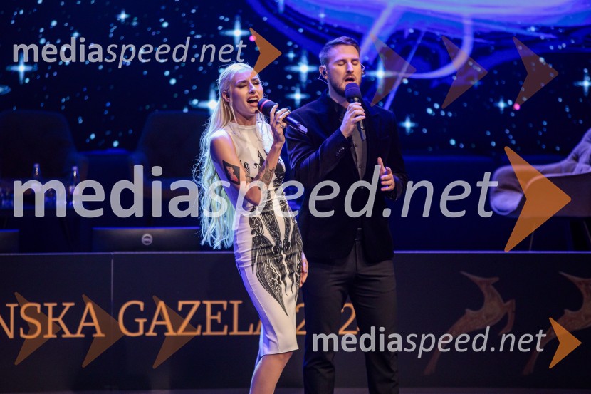  Sara Briški Cirman - Raiven, pevka, harfistka;  Gregor Ravnik, pevecZlata gazela Slovenije 2024 je podjetje Hyla