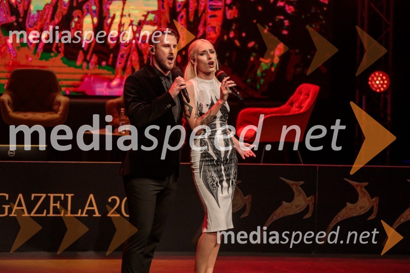  Gregor Ravnik, pevec;  Sara Briški Cirman - Raiven, pevka, harfistkaZlata gazela Slovenije 2024 je podjetje Hyla