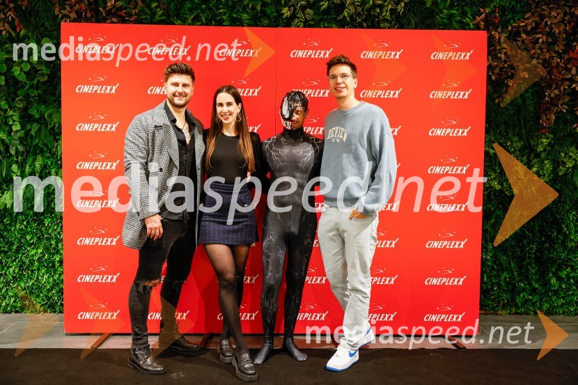  Jan Potrč, glasbenik;  Lucija Burgar;  Matic  Gaiser, cosplayer, costumer;  Ian Polak Rožac - LILJANX , TikTokerVečer superjunakov s filmom Venom 3: Zadnji ples v Cineplexx Ljubljana