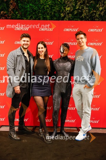  Jan Potrč, glasbenik;  Lucija Burgar;  Matic  Gaiser, cosplayer, costumer;  Ian Polak Rožac - LILJANX , TikTokerVečer superjunakov s filmom Venom 3: Zadnji ples v Cineplexx Ljubljana