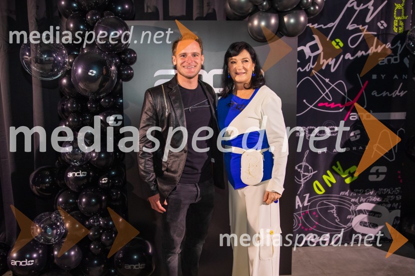  Tim  Mastnak, deskar na snegu ;  Nataša Berginc, direktorica podjetja Co. Andraž d.o.o.AND by Andraž, modna revija ob 35 letnici znamke