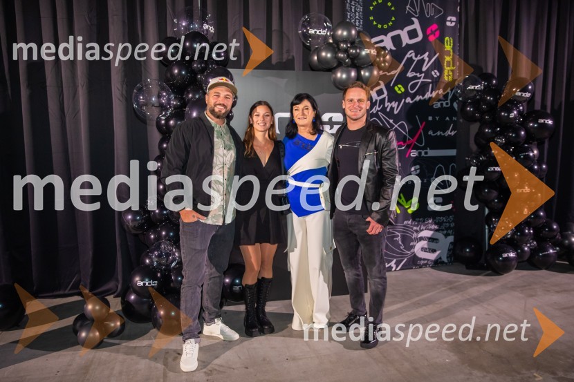  Filip Flisar, nekdanji smučar prostega sloga in lastnik blagovne znamke Pohorska šunka;  Sara Domajnko, deskarka na snegu;  Nataša Berginc, direktorica podjetja Co. Andraž d.o.o.;  Tim  Mastnak, deskar na snegu AND by Andraž, modna revija ob 35 letnici znamke