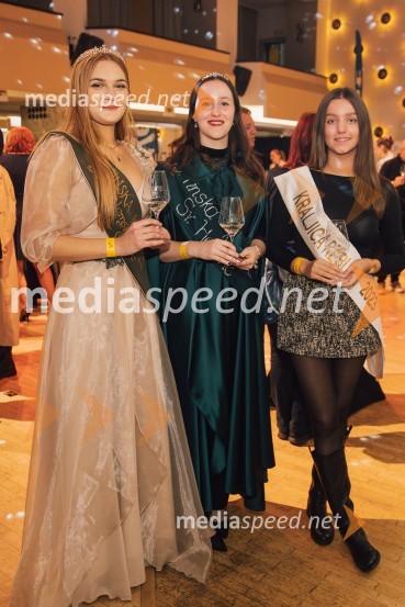  Sandra Kumer, 6.vinska kraljica Jeruzalemsko ormoških goric;  Ana Artnak, vinska kraljica Svete Helene;  Eva Žnidarčič, vinska kraljica rebule 2023Salon štajerskih mladih vin Pubec 2024 v Ljubljani