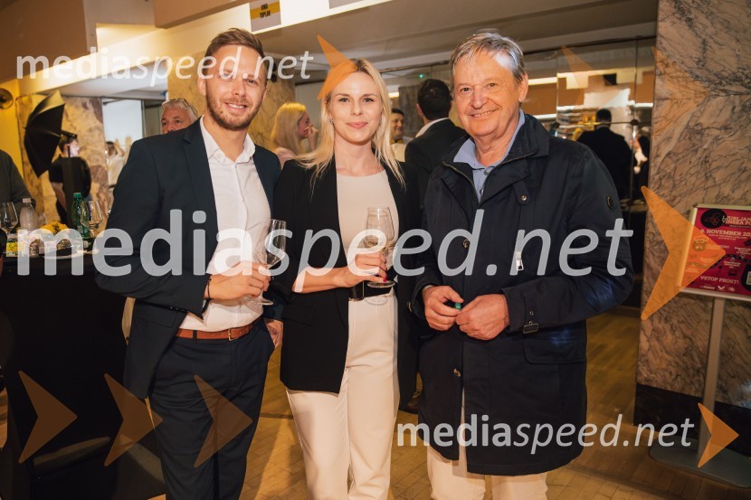  Damijan Zrim, Sd;  Špela Bezjak, POP TV;  Matjaž Tomlje, poslovnež, glavni urednik revije Avto ŠportSalon štajerskih mladih vin Pubec 2024 v Ljubljani