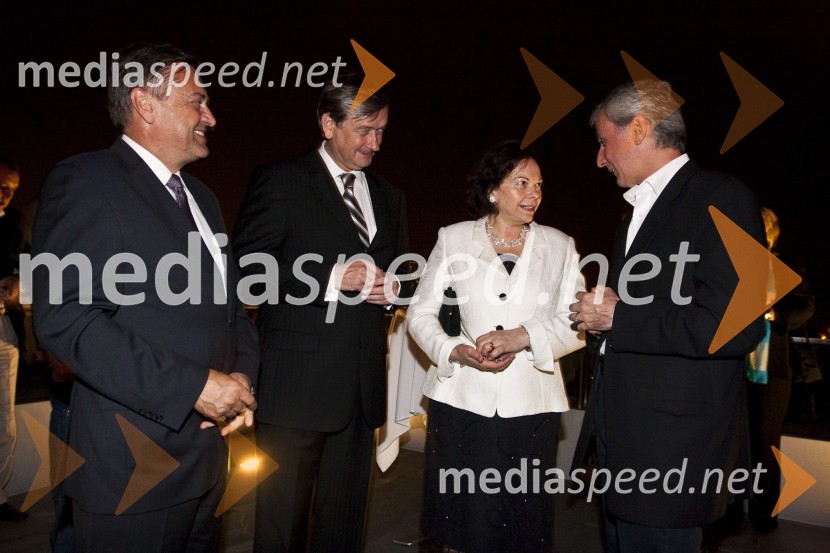 Zoran Jankovič, župan Ljubljane, dr. Danilo Türk, predsednik Republike Slovenije in soproga Barbara Miklič Türk ter Makhar Vaziev, direktor baleta milanske La ScaleBalet Pink Floyd v izvedbi milanskega gledališča La Scala, sprejem po prireditvi