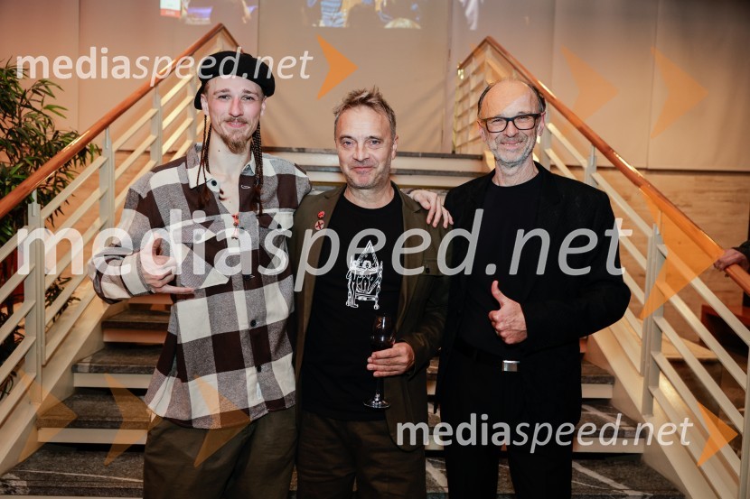  Žigan Krajnčan, igralec, plesalec, koreograf;  Jani Hace, glasbenik, Siddharta;  Lojze  Krajnčan, dirigent Big Banda RTV Slovenija Žigan Krajnčan navdušil z orkestrom Big Band RTV Slovenija