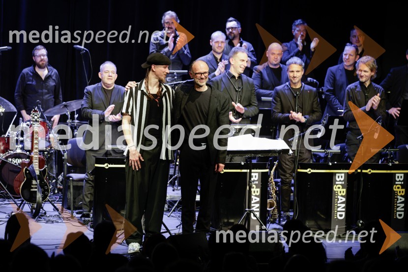  Žigan Krajnčan, igralec, plesalec, koreograf;  Lojze  Krajnčan, dirigent Big Banda RTV Slovenija Žigan Krajnčan navdušil z orkestrom Big Band RTV Slovenija