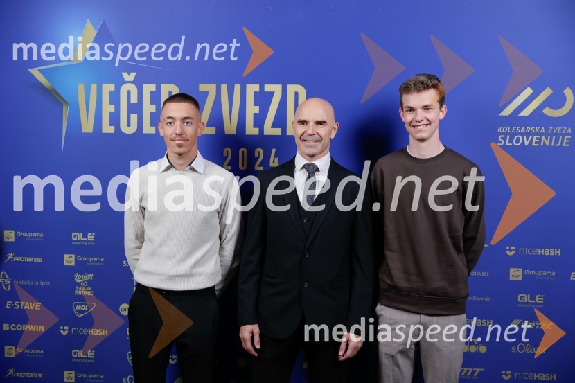  Nejc Peterlin, kolesar;  Pavel Marđonović, predsednik kolesarske zveze Slovenija;  Jakob Omrzel, kolesarVečer zvezd: Kolesar leta 2024 je Tadej Pogačar
