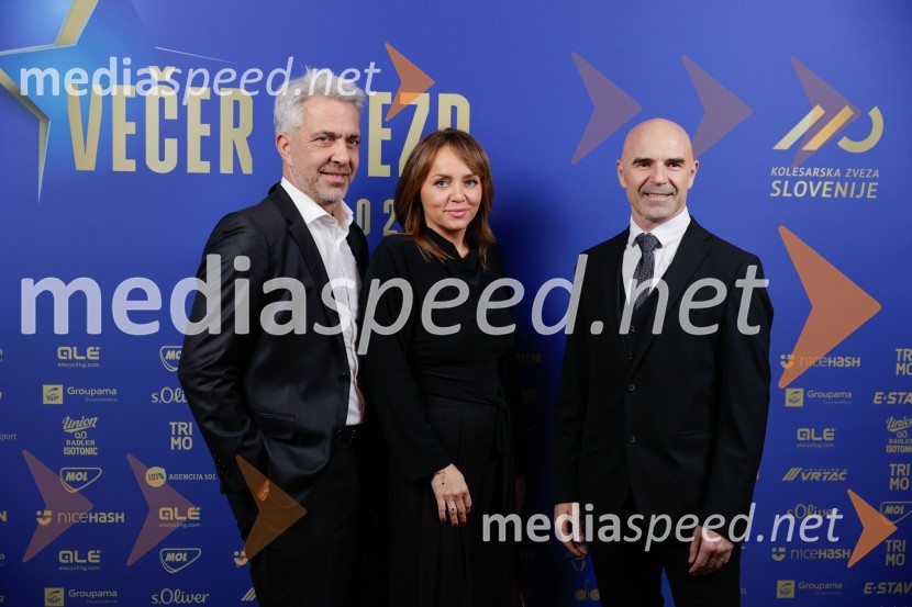  Marko Arsenovič, managing director, s.Oliver Slovenia & Croatia;  Tina Rajterič;  Pavel Marđonović, predsednik kolesarske zveze SlovenijaVečer zvezd: Kolesar leta 2024 je Tadej Pogačar