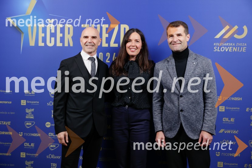 Pavel Marđonović, predsednik kolesarske zveze Slovenija;  Teja Hauptman;  Andrej Hauptman, nekdanji kolesar, selektor državne kolesarske reprezentanceVečer zvezd: Kolesar leta 2024 je Tadej Pogačar