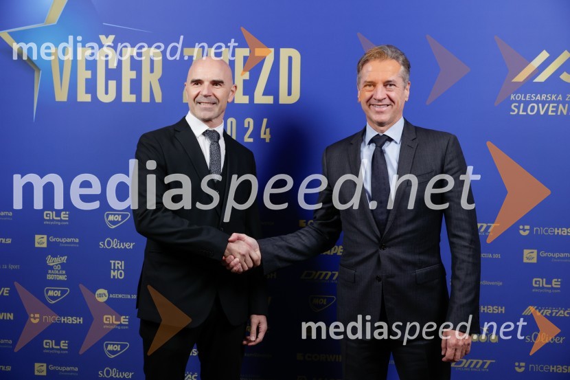  Pavel Marđonović, predsednik kolesarske zveze Slovenija; dr. Robert Golob, predsednik vlade RSVečer zvezd: Kolesar leta 2024 je Tadej Pogačar