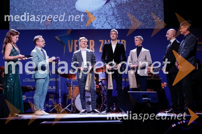  Flora Ema Lotrič, pevka;  Jože Robežnik,  televizijski voditelj;  Tadej Pogačar, kolesar;  Matic Žumer, kolesar;  ... ;  Pavel Marđonović, predsednik kolesarske zveze Slovenija;  ... Večer zvezd: Kolesar leta 2024 je Tadej Pogačar