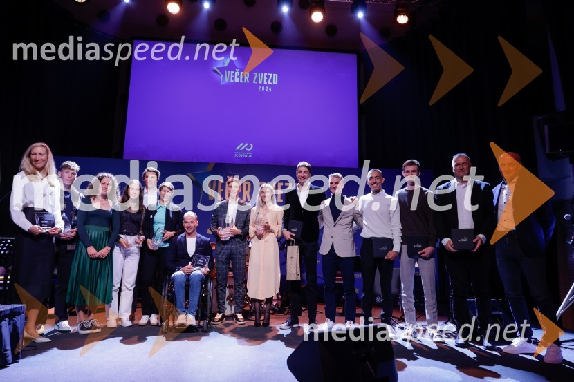  Laura Šimenc Kramar, kolesarka;  Jakob Klemenčič, kolesar;  Nika Bobnar, kolesarka;  Maruša Tereza Šerkezi, gorska kolesarka;  ... ;  Monika Hrastnik, gorska kolesarka;  Anej Doplihar, slovenski paraolimpijec;  Tadej Pogačar, kolesar;  Urška Žigart, kolesarka;  Matic Žumer, kolesar;  ... ;  Nejc Peterlin, kolesar;  Jakob Omrzel, kolesar;  ... ;  ... Večer zvezd: Kolesar leta 2024 je Tadej Pogačar