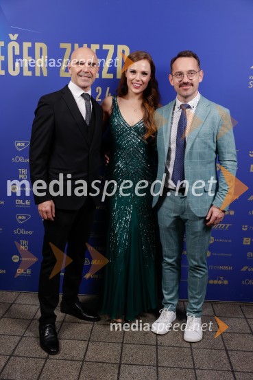  Pavel Marđonović, predsednik kolesarske zveze Slovenija;  Flora Ema Lotrič, pevka;  Jože Robežnik,  televizijski voditeljVečer zvezd: Kolesar leta 2024 je Tadej Pogačar