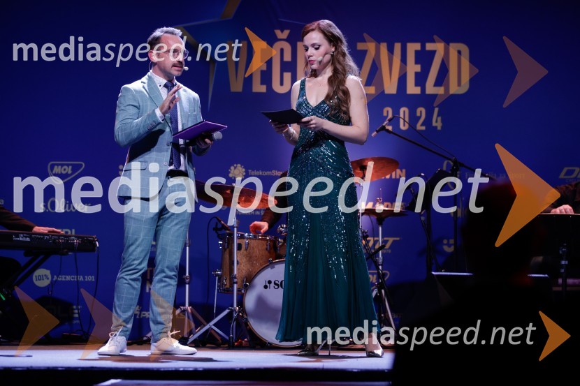  Jože Robežnik,  televizijski voditelj;  Flora Ema Lotrič, pevkaVečer zvezd: Kolesar leta 2024 je Tadej Pogačar