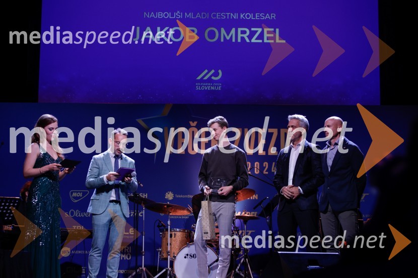 Flora Ema Lotrič, pevka;  Jože Robežnik,  televizijski voditelj;  Jakob Omrzel, kolesar;  Marko Arsenovič, managing director, s.Oliver Slovenia & Croatia;  ... Večer zvezd: Kolesar leta 2024 je Tadej Pogačar