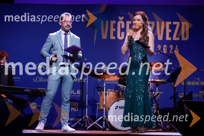 Jože Robežnik,  televizijski voditelj;  Flora Ema Lotrič, pevkaVečer zvezd: Kolesar leta 2024 je Tadej Pogačar