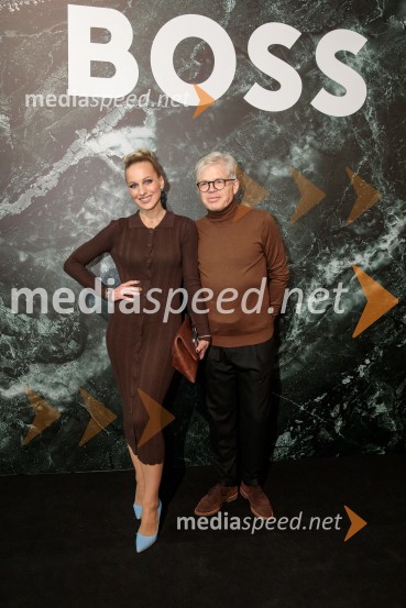  Nika Ambrožič Urbas, modna kreatorka in ustanoviteljica modne znamke Marija Moderna;  Matjaž AmbrožičOtvoritev prenovljene Boss trgovine v Emporiumu