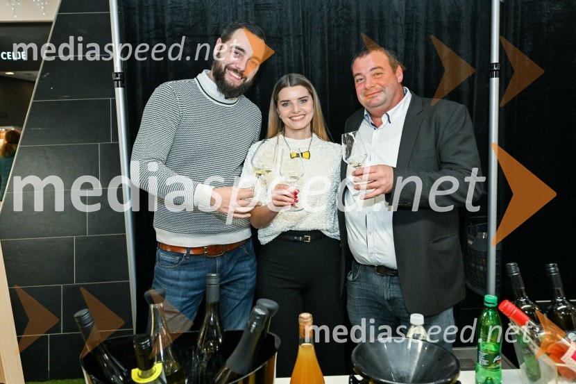 Aleksander Rigo, Rigo Vino;  Maruša Mukenauer, Vina Mukenauer, Mariborska vinska kraljica 2023 - 2025;  Dušan  Mulec, Vinogradništvo MulecPubec v Citycentru Celje