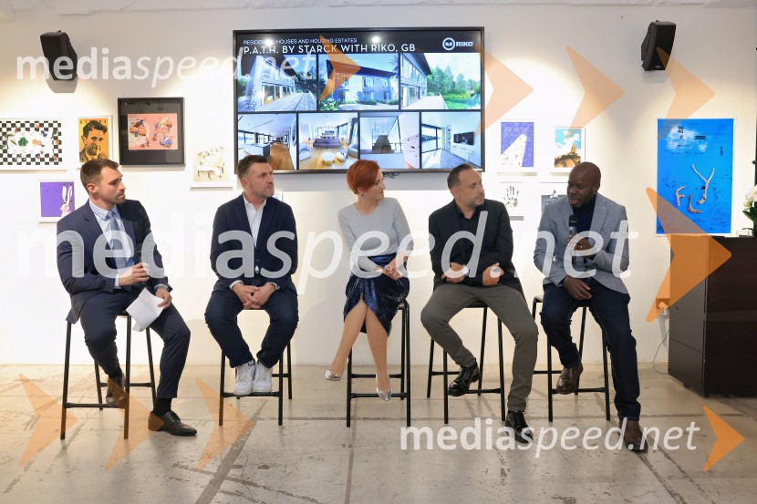  Tim Gregor Grünfeld, partner, Uniko;  Tim Gledstone, partner, Squire and Partners; dr. Asta Vrečko, ministrica za kulturo;  Janez Kunič, komercialni direktor, Trimo;  Wasya Awori, RikoV Londonu razstava Radovana Jenka in razprava o prihodnosti trajnostne prenove urbanih območij