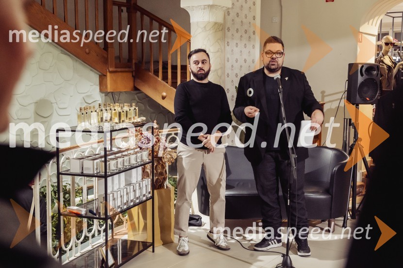  Damien Flynn, mbasador znamke, Nicolai Parfumeur Createur;  Nejc Simšič, novinarVečer gurmanskih dišav z Nicolai Parfumeur Createur v Ikona Ljubljana