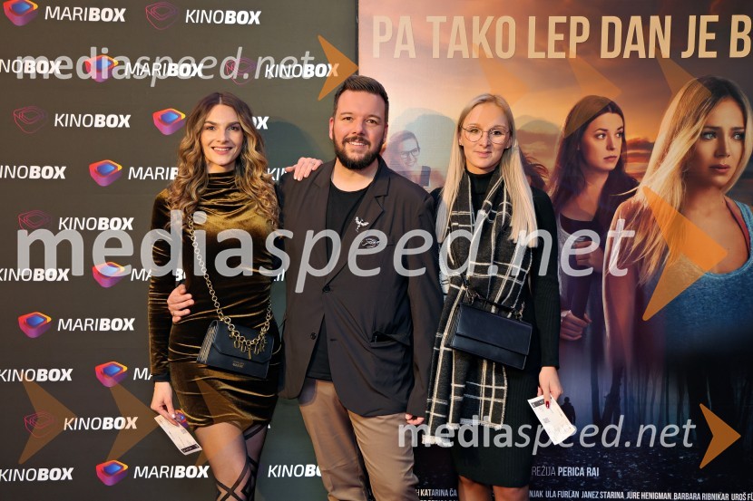  Marisa Višnjić, model;  Denis Bende Živčec, novinar, Večer;  Tajda SlavičPremiera filma Pa tako lep dan je bil s Katarino Čas v Mariboxu